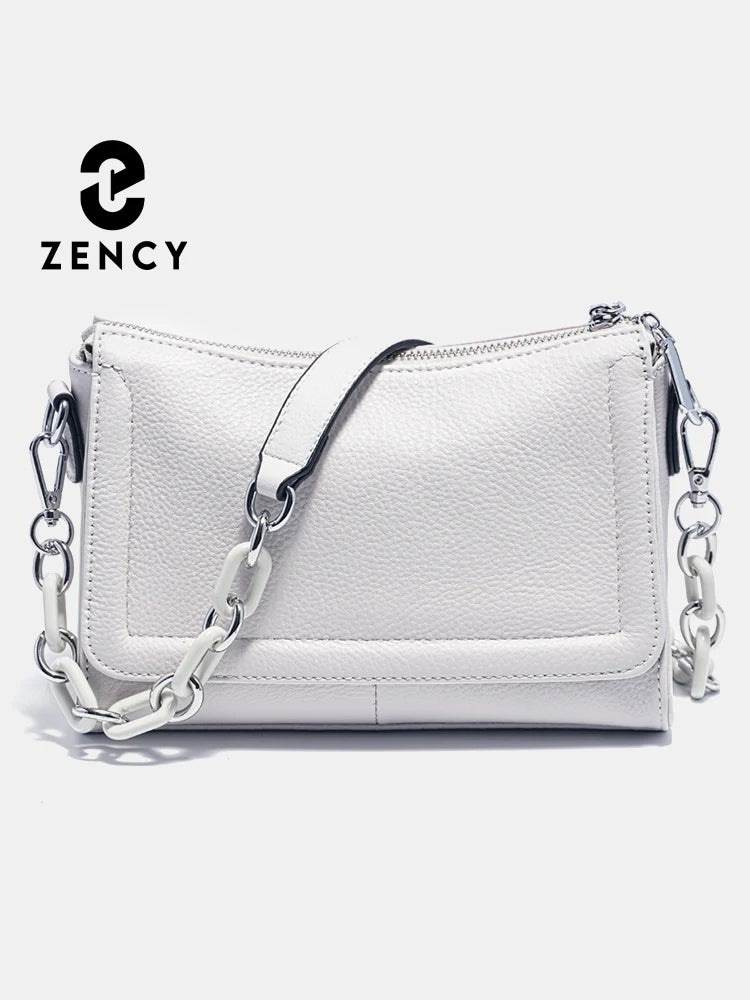 Zency Acrylic Chain Handbag Soft Leather Top-Handle Women's Luxury Small Underarm Crossbody Bag White Fashion Shoulder
