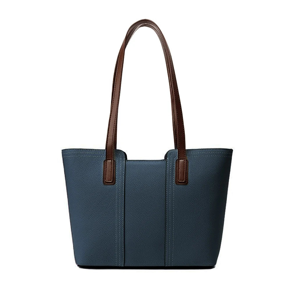 Zency Genuine Leather Women's Work Tote Bag Handbag Classic Elegant Beige Large Capacity Shopper Bag Pocket Black Purse For A4