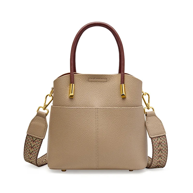 Zency Genuine Leather Top Quality Bucket Bag for Women Versatile Handbag Leather Tote Bag High Sense Crossbody Shopper Bags