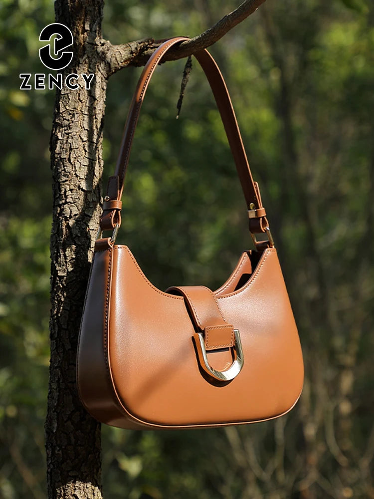 Zency Women's Brown Leather Shoulder Bag Luxury Designer Handbag Fashion Ladies Top Handle Crossbody Bag for Dating Shopper