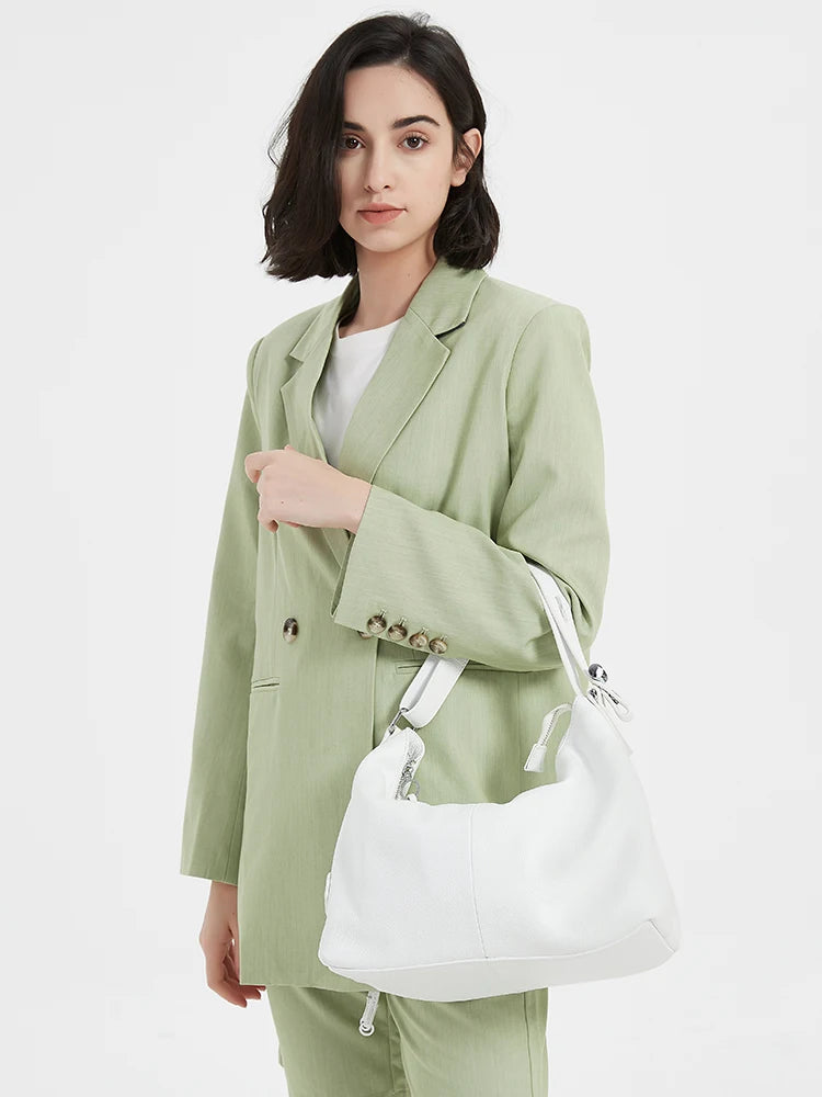 Zency 100% Genuine Leather Women Hobo Bag White Lady Tassel Shoulder Bags Classic Red Handbag Crossbody Purse 2024 Trendy