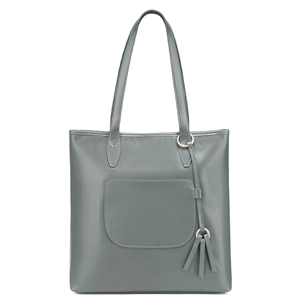 Zency 100% Genuine Leather Handbag Large Capacity Women Shoulder Bag Retro Tote Purse High Quality Shopper Bags Chocolate Grey
