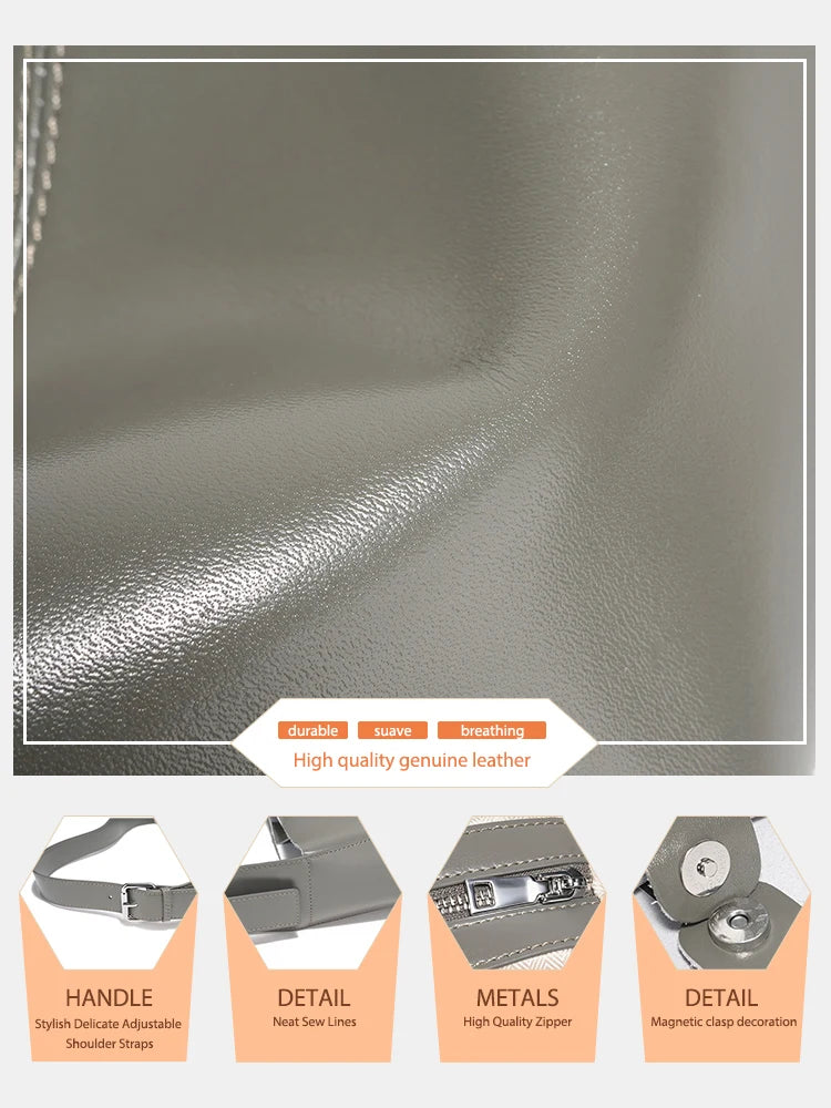 Zency Genuine Leather Women's Tote Handbag Large Shoulder Bag with Front Pocket Designer Shopping Bag for Phone iPad Underarm