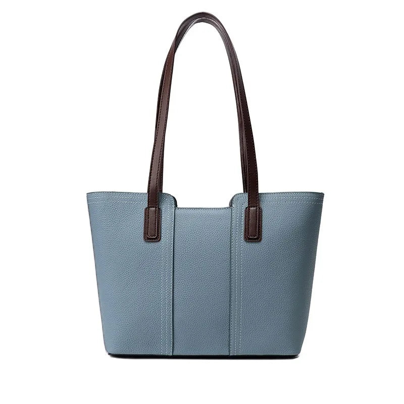 Zency Genuine Leather Women's Work Tote Bag Handbag Classic Elegant Beige Large Capacity Shopper Bag Pocket Black Purse For A4