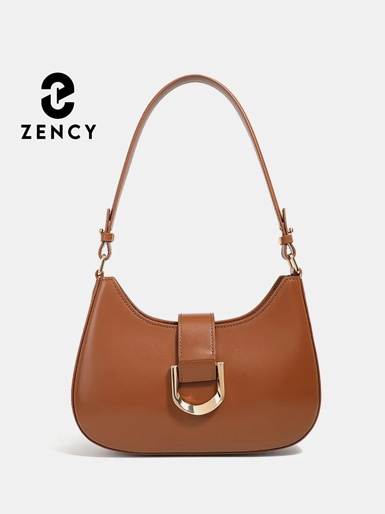 Zency Women's Brown Leather Shoulder Bag Luxury Designer Handbag Fashion Ladies Top Handle Crossbody Bag for Dating Shopper
