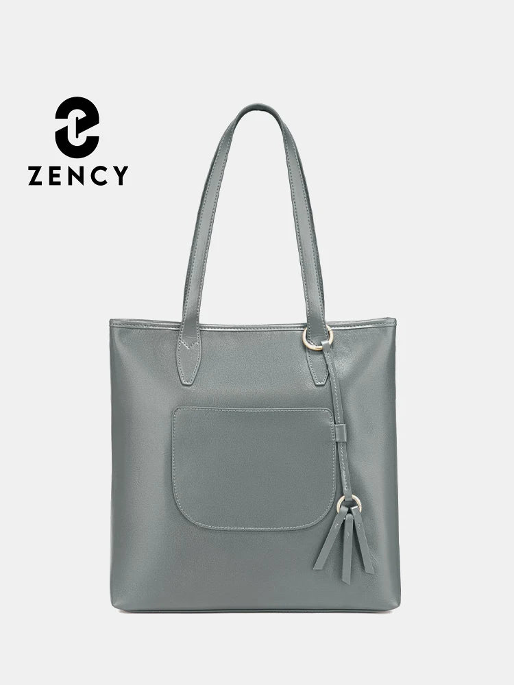 Zency 100% Genuine Leather Handbag Large Capacity Women Shoulder Bag Retro Tote Purse High Quality Shopper Bags Chocolate Grey