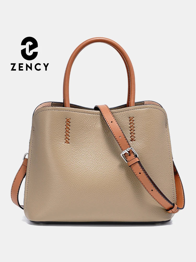 Zency Women's Genuine Leather Shopper Bag Designer Shoulder Bags Luxury Handbag Large Bucket Bag Tote Cross Body Bolso De Mujer