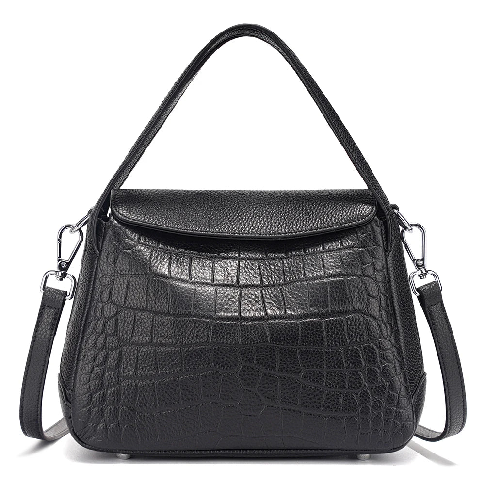 Zency 2025 Woman Bag Genuine Leather Shoulder Designer Bag Cross Body Bag Roomy Flap Box Bag Fashion Grey Stone Pattern Handbag