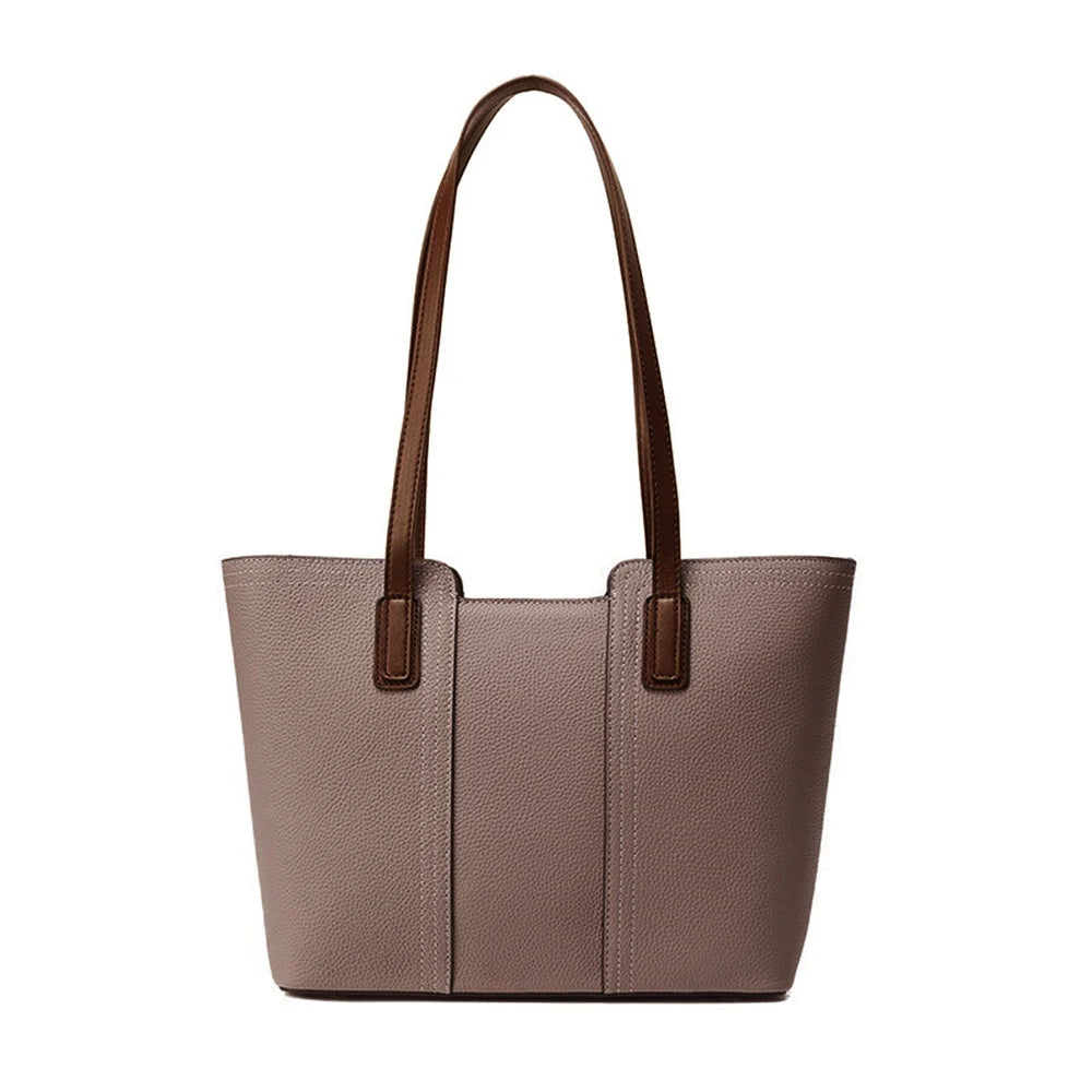 Zency Genuine Leather Women's Work Tote Bag Handbag Classic Elegant Beige Large Capacity Shopper Bag Pocket Black Purse For A4
